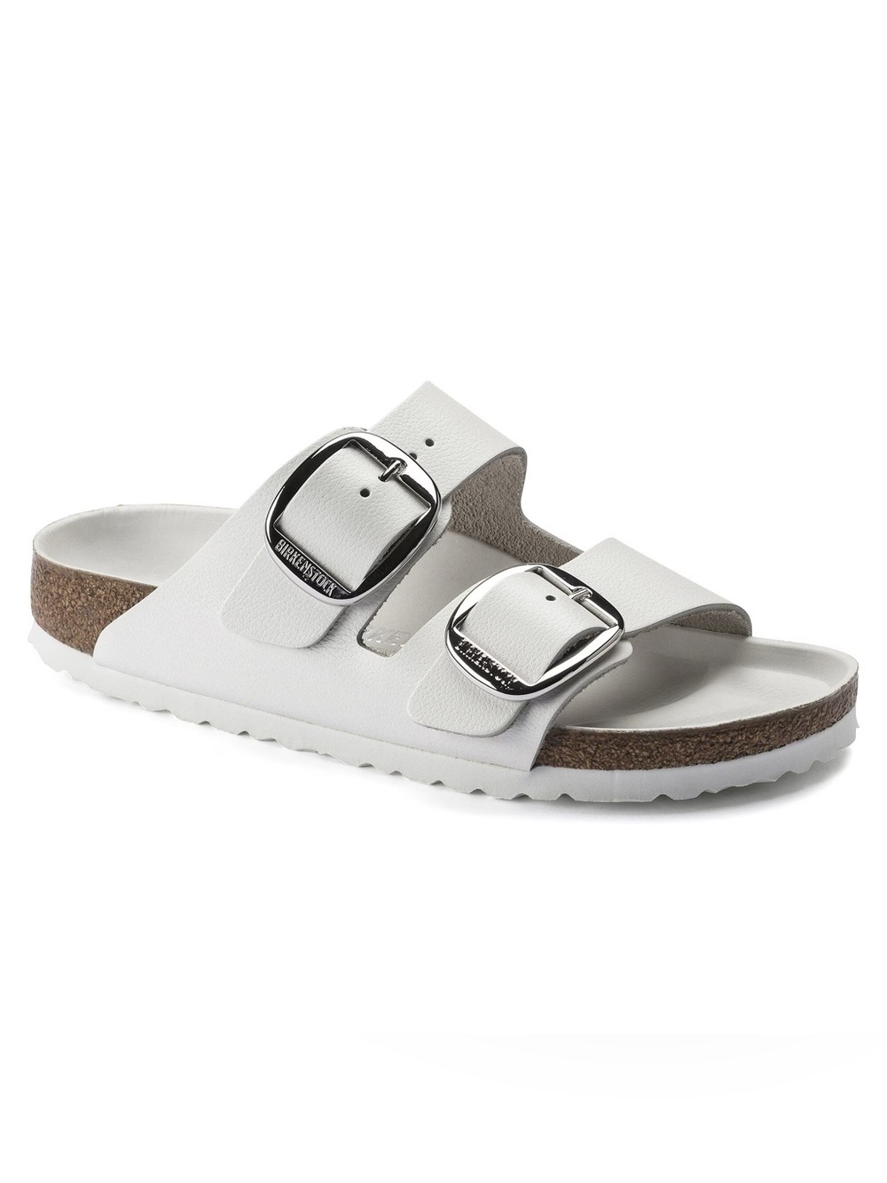 Birkenstock White Arizona Big Buckle Sandal with Silver Hardware